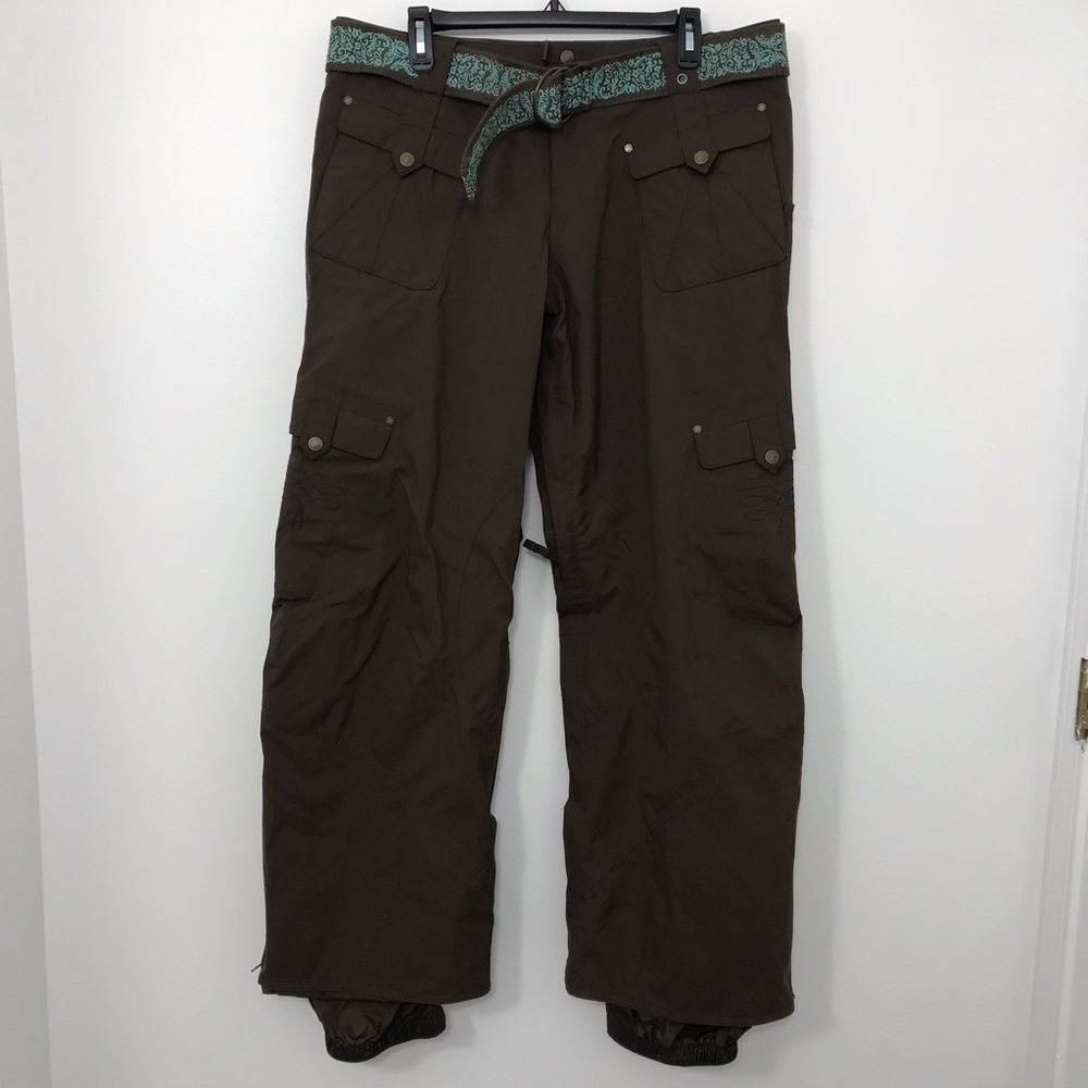 Burton Women's Snowboard Ski Pants Snow Pockets Brown Teal Size Large Belted